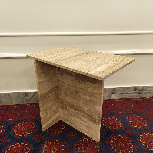 Handmade Travertine Stone Side Table - Polished Finishing